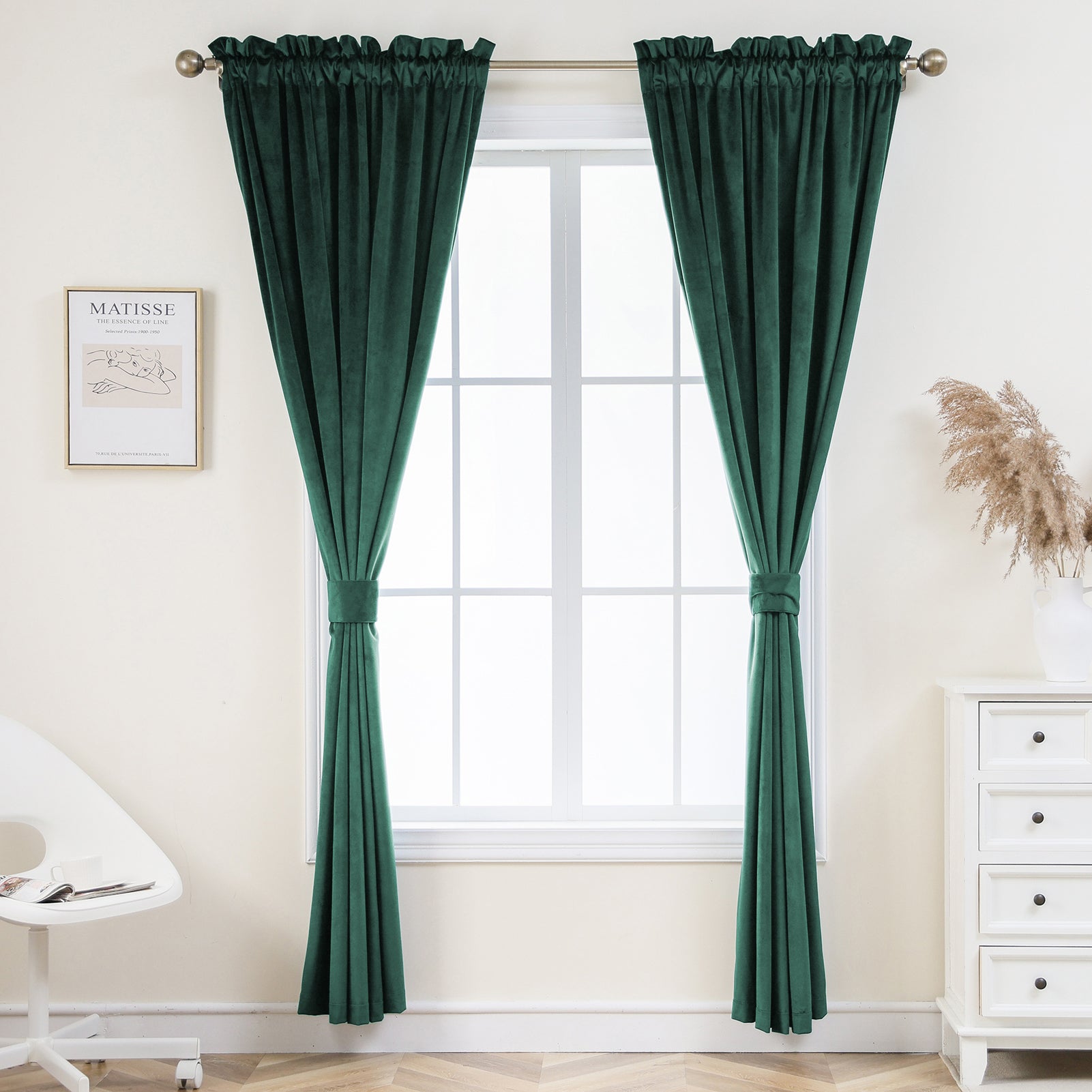 Rod Pocket Velvet Curtains 52" W x 95" L, Dark Green