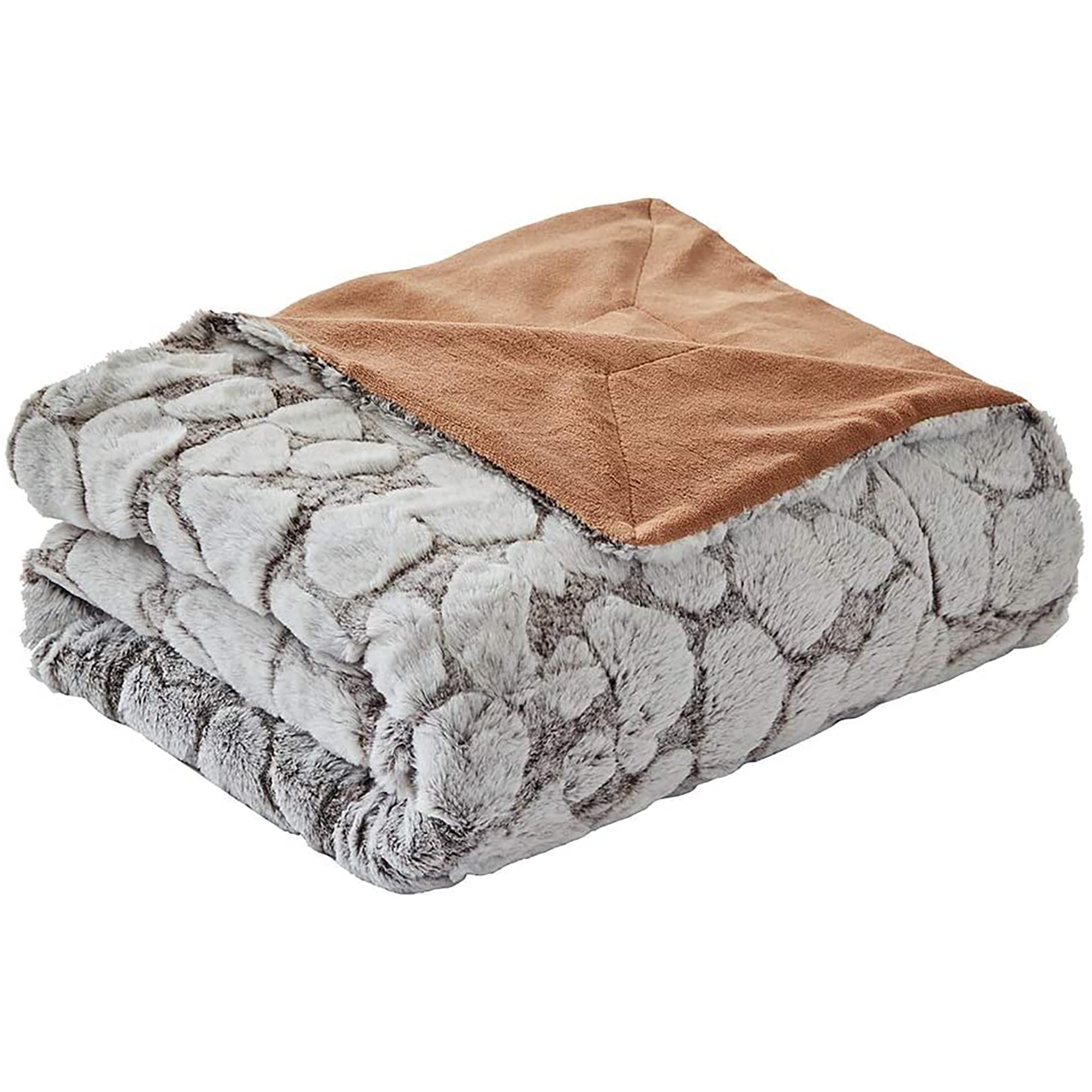 Rabbit Faux Fur Fleece Throw Blanket - Stone Pattern