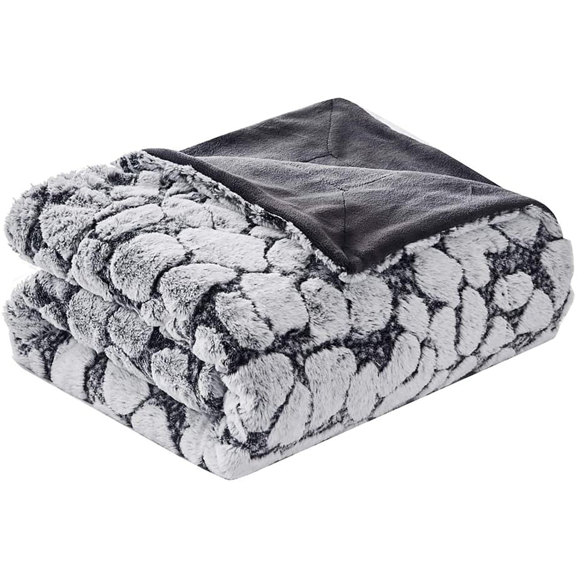 Rabbit Faux Fur Fleece Throw Blanket - Stone Pattern