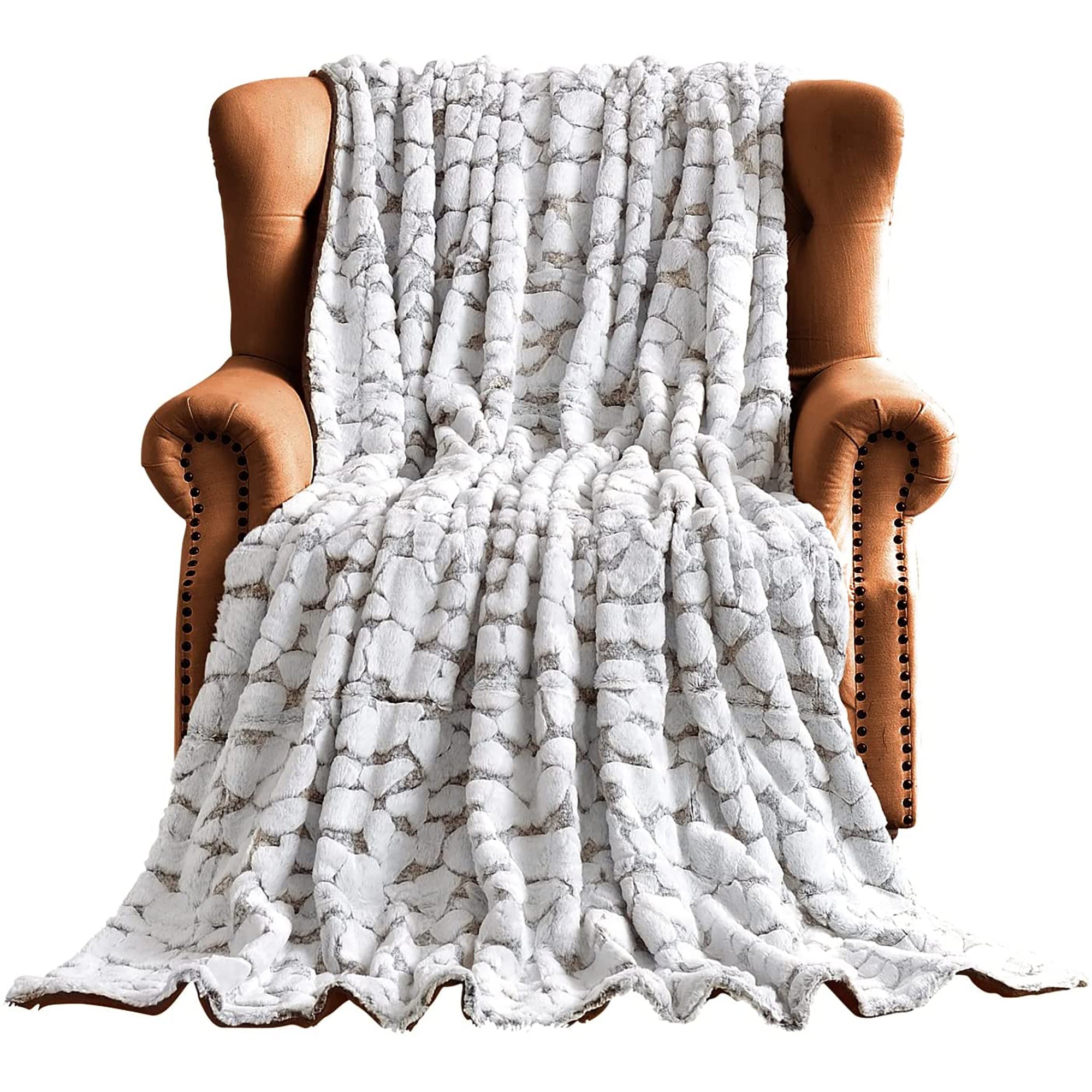 Rabbit Faux Fur Fleece Throw Blanket - Stone Pattern