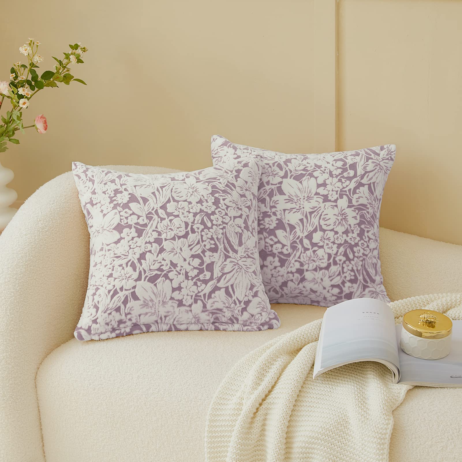 Flower Print Flannel Fleece Throw Pillow Cover