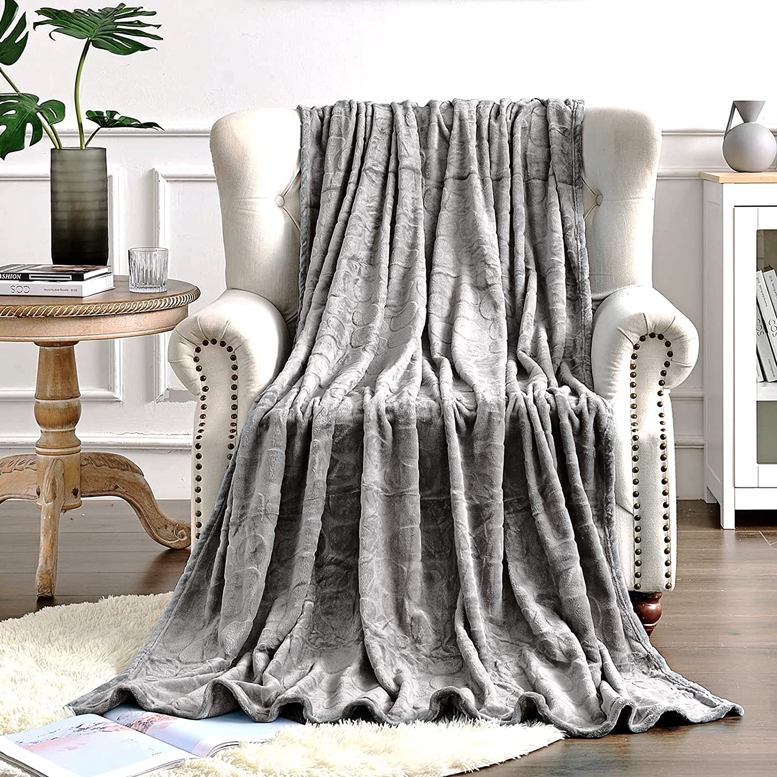 Flannel Fleece Throw Blanket - Stone Print