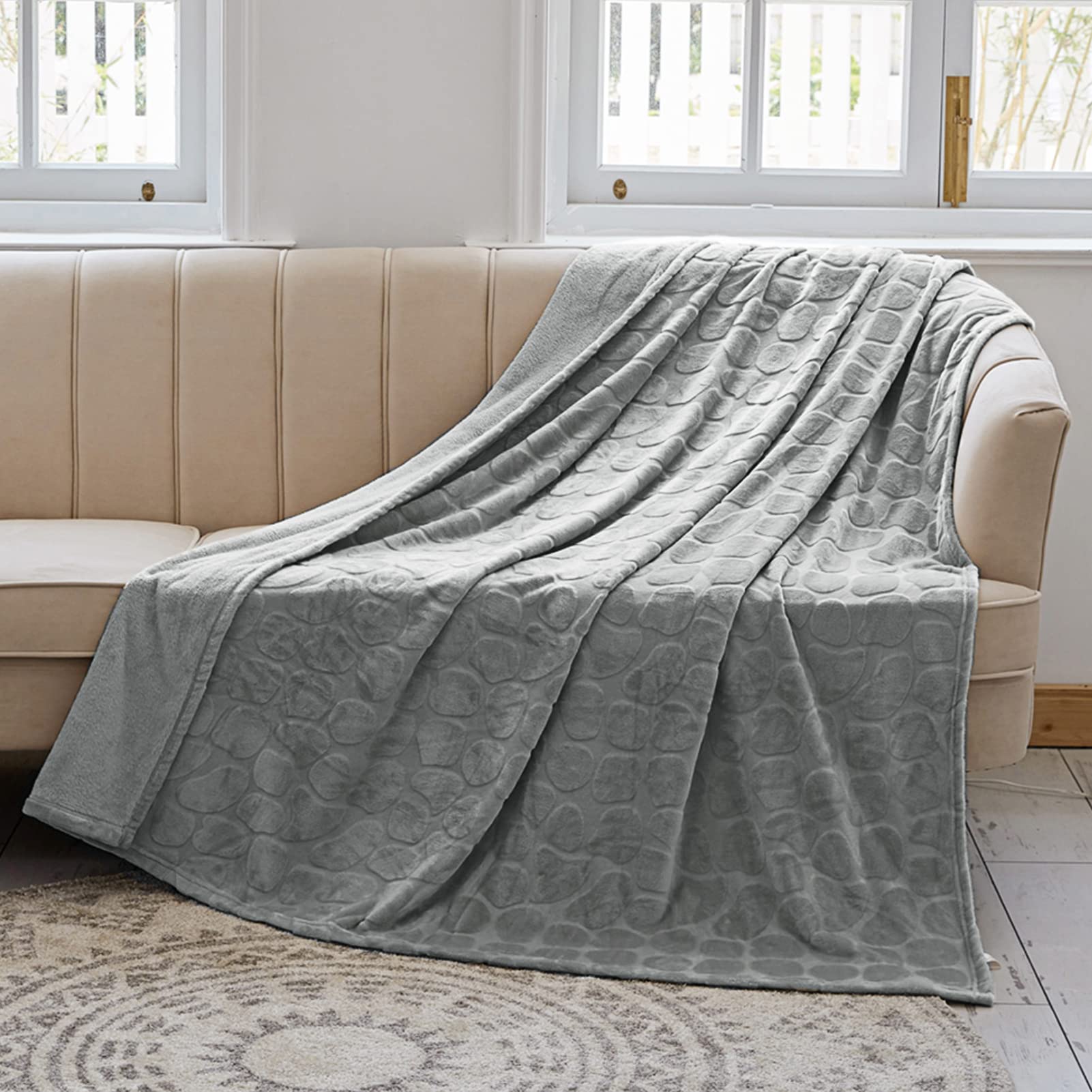 Flannel Fleece Throw Blanket - Stone Print